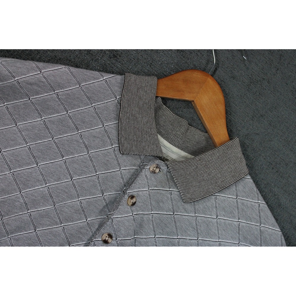 Safe Harbor Sportswear Mens XL Grey Diamond Grid Banded Hem Polo Shirt Pocket